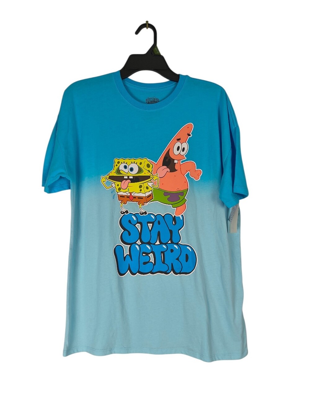 SpongeBob SquarePants  Graphic T Shirt Boys 2XL 18 Blue Dip Dye Stay Weird